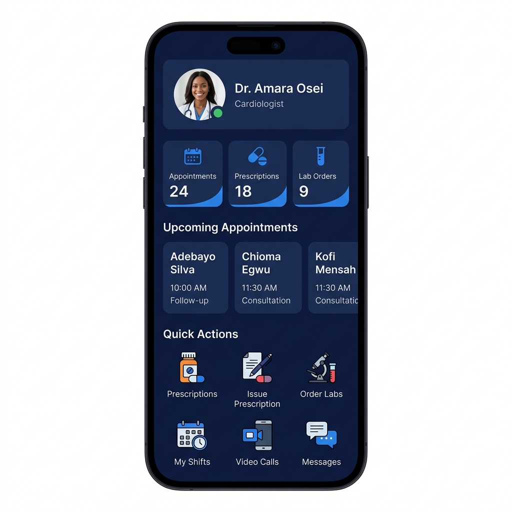 Doctors dashboard in the DigCare app